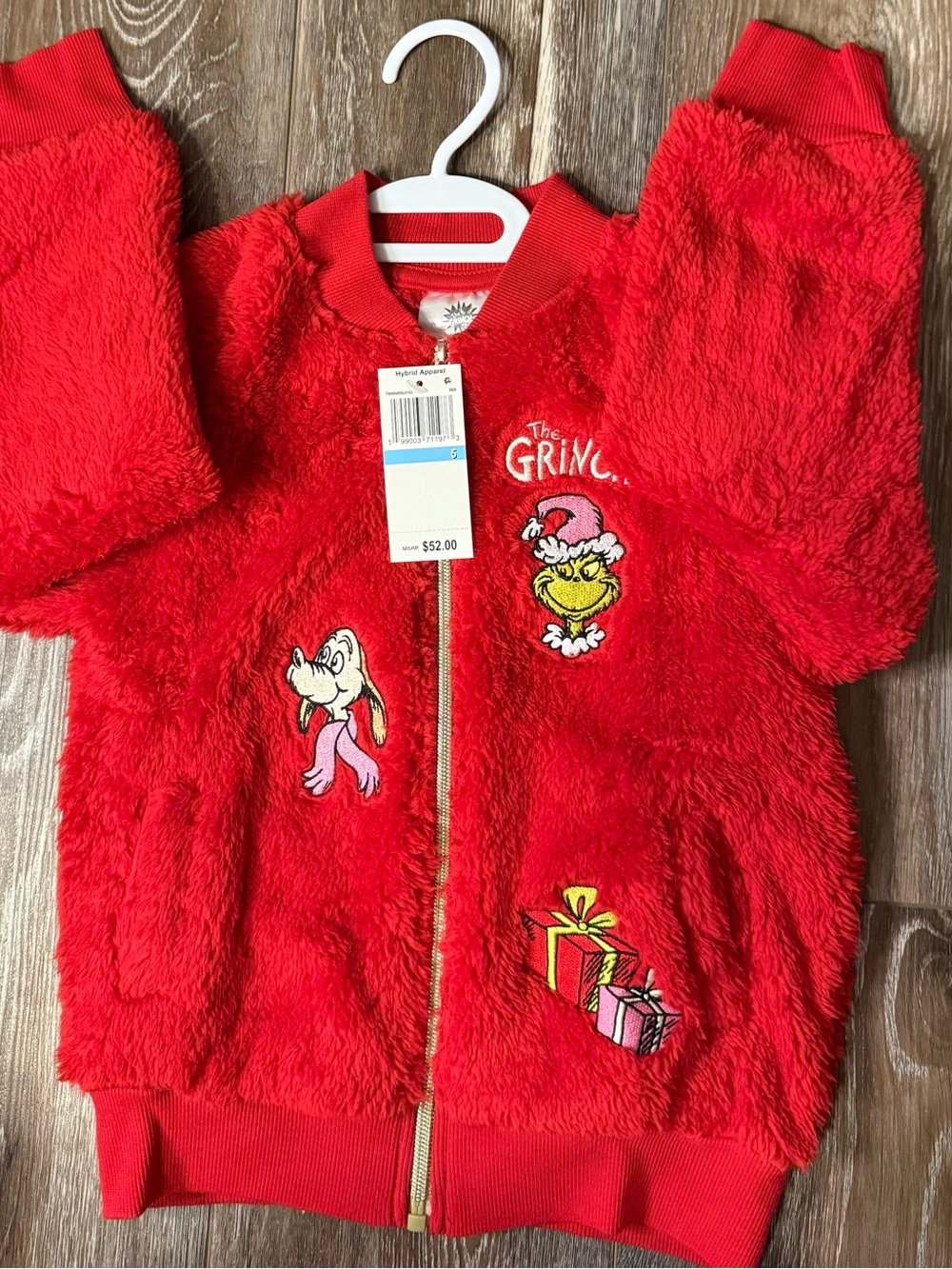 Dr. Seuss Red Fuzzy Grinch Zip-Up Kids Jacket